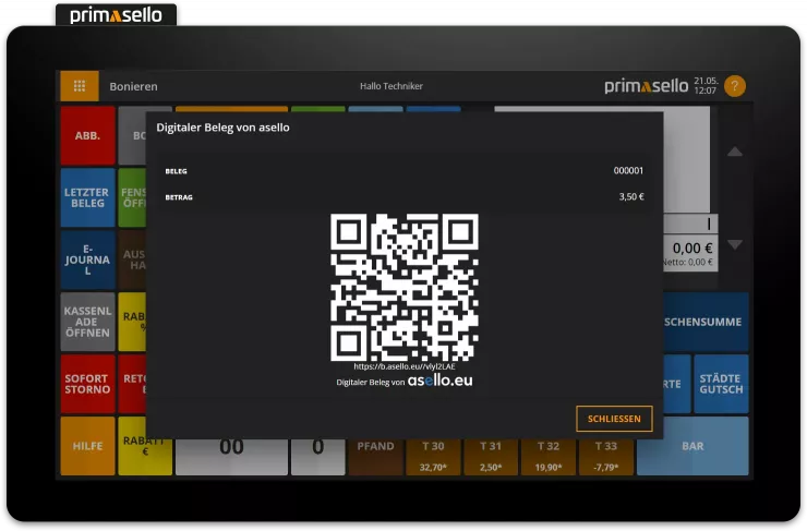 digitaler Beleg bei primasello Kassensysteme digitaler Beleg bei primasello Kassensysteme