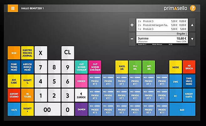 primasello Touch Kassensystem - Beispiel Bedieneroberfläche primasello Touch Kassensystem - Beispiel Bedieneroberfläche