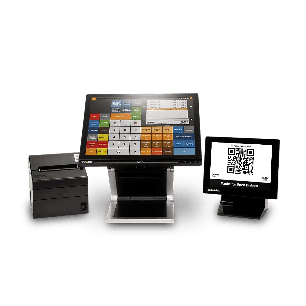 primasello Kassensystem inklusive TSE Lizenz, externen Thermodrucker und Kundendisplay